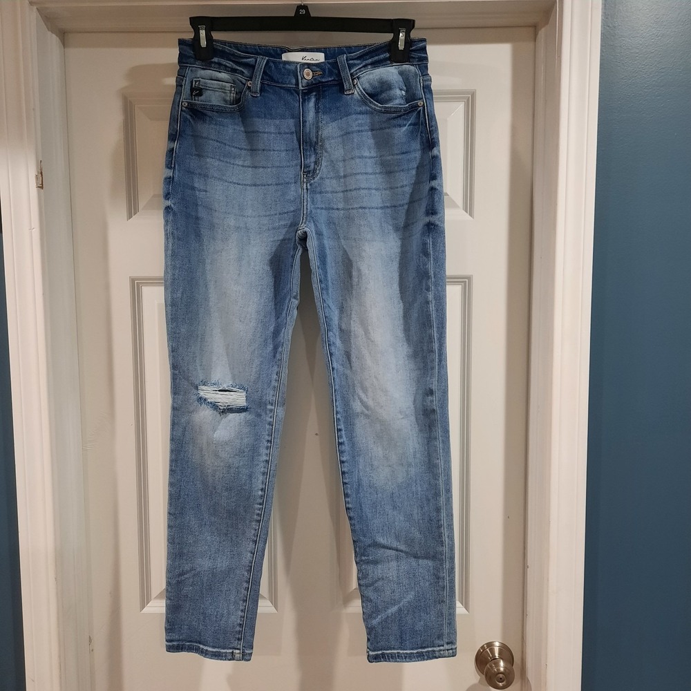 Kancan Jeans Womens 9/28 Mom Girlfriend Straight Fit‎ Distressed Stretch